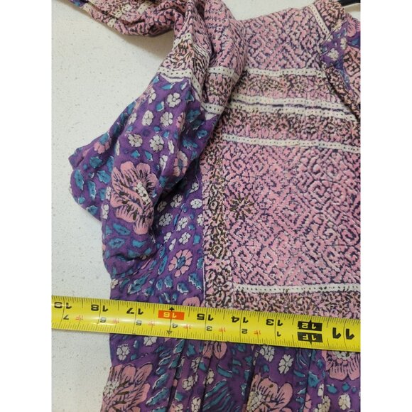 Adini Vintage Cotton Maxi Dress Small Pink Purple Gold Floral Boho 1970s - Picture 6 of 6